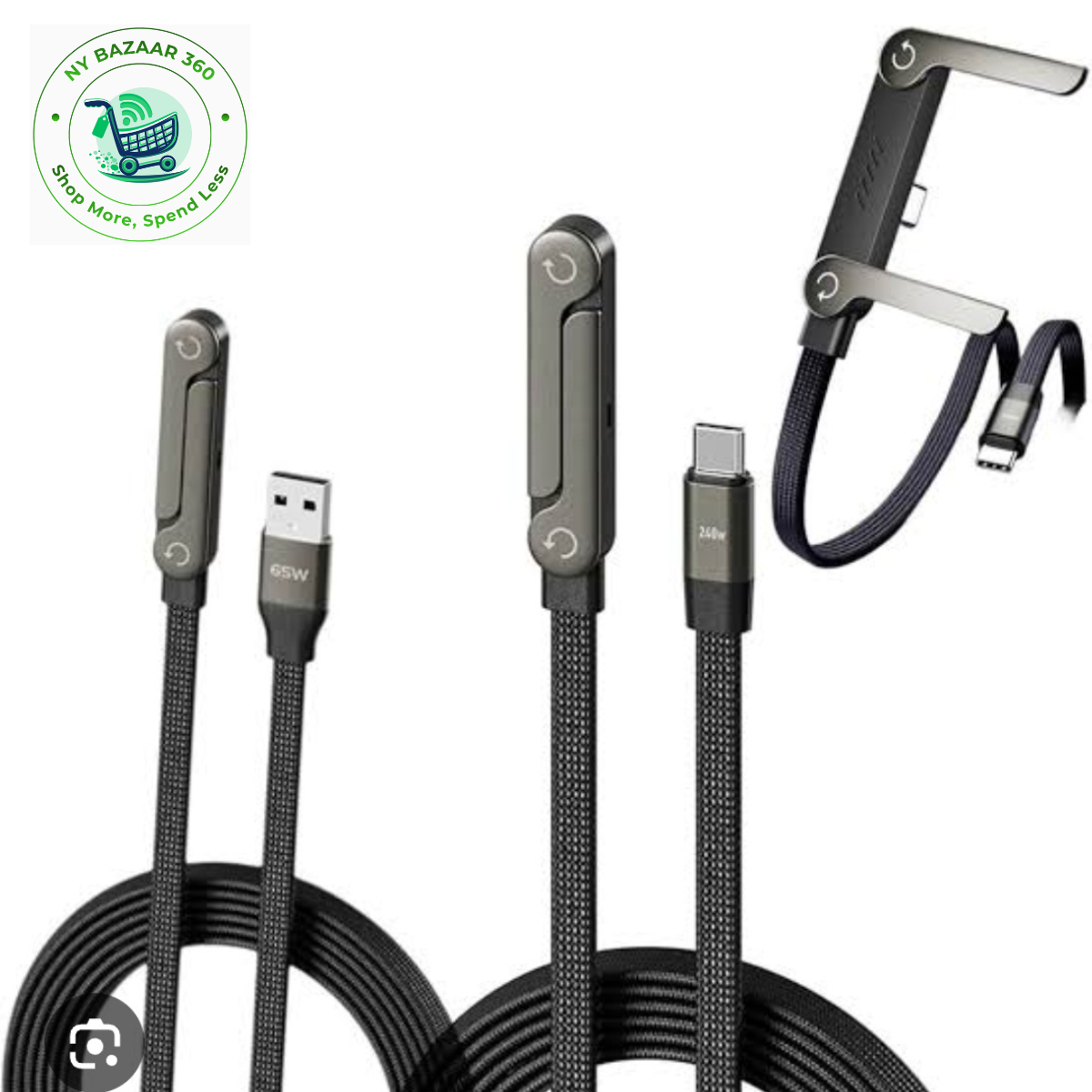 240W Fast Charging USB-C Cable with Stand | 2-in-1 Nylon Braided Type-C Cable