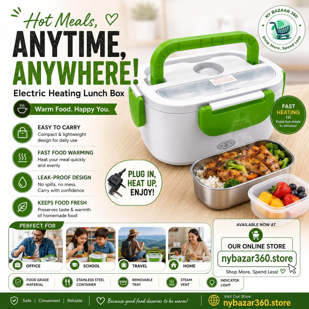 Electric Heating Lunch Box - Portable Food Warmer for Office & School