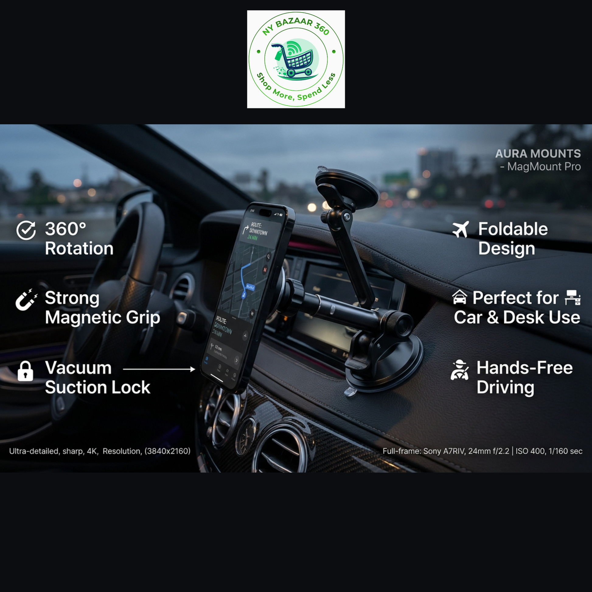 Vacuum Suction Magnetic Phone Holder - 360° Rotatable Car & Desk Mount